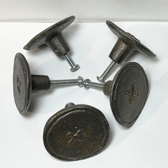 Pottery Barn Cast Iron Button Drawer Knobs Set of 5 - Picture 4 of 9